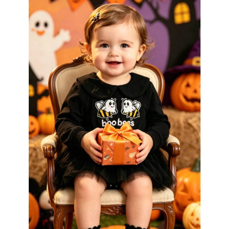 Children’s Halloween Embroidered Tulle Bodysuit Dress Black / 0-3M Apparel and Accessories