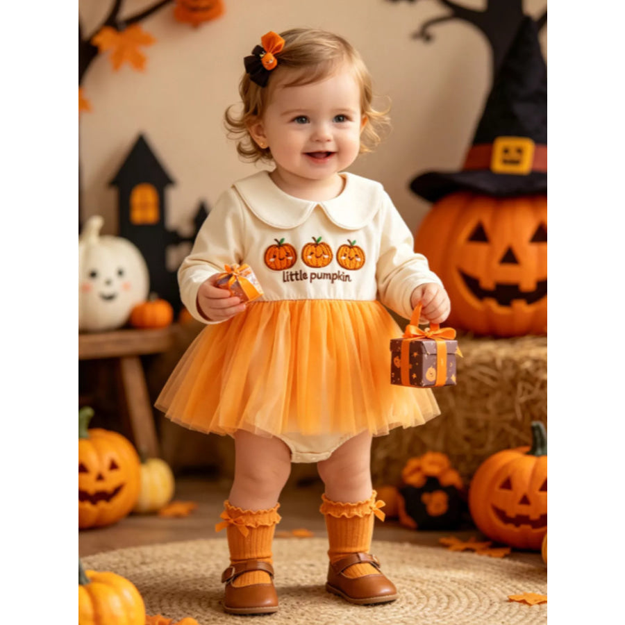 Children’s Halloween Embroidered Tulle Bodysuit Dress Orange / 0-3M Apparel and Accessories