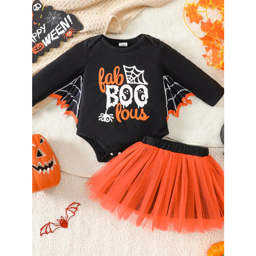 Children’s Halloween ’Fab-Boo-Lous’ Bat Wing Long Sleeve Top and Tulle Skirt Set Apparel Accessories
