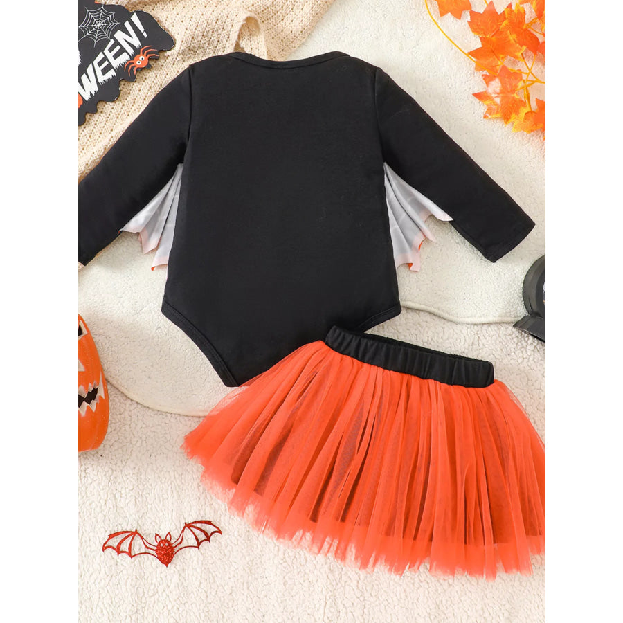 Children’s Halloween ’Fab-Boo-Lous’ Bat Wing Long Sleeve Top and Tulle Skirt Set Apparel Accessories