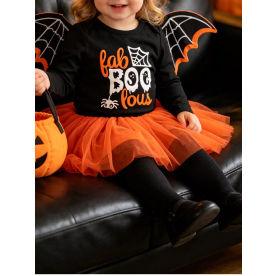 Children’s Halloween ’Fab-Boo-Lous’ Bat Wing Long Sleeve Top and Tulle Skirt Set Black / 0-3M Apparel Accessories