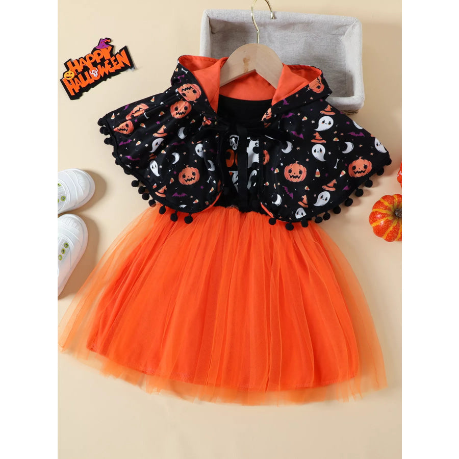 Children’s Halloween Ghost Graphic Dress and Hooded Cape Set Apparel Accessories