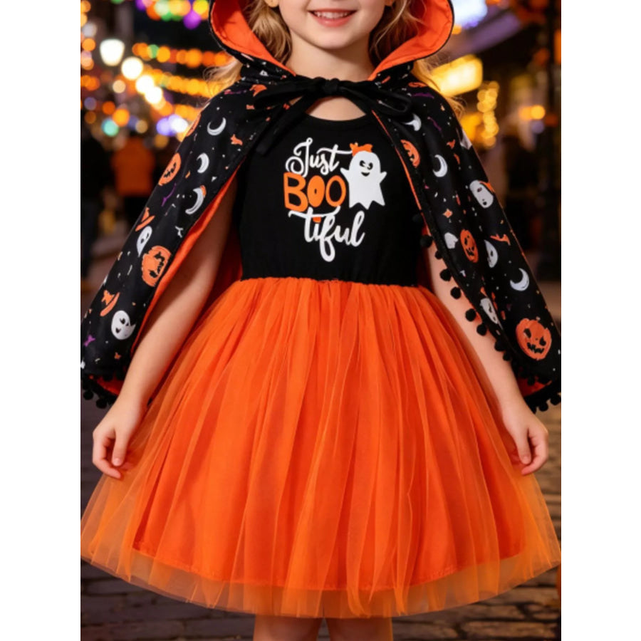 Children’s Halloween Ghost Graphic Dress and Hooded Cape Set Orange / 18-24M Apparel Accessories