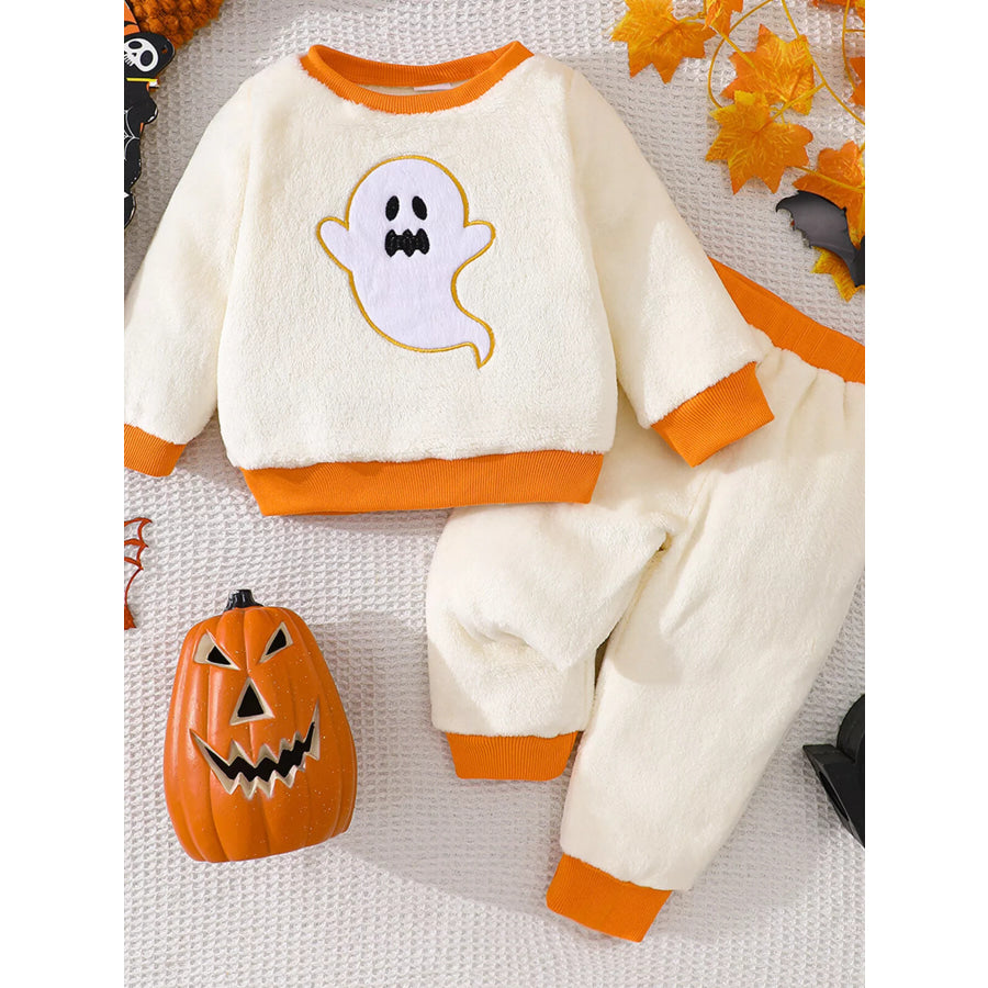 Children’s Halloween Ghost Pattern Top and Pants Set White / 6-12M Apparel Accessories