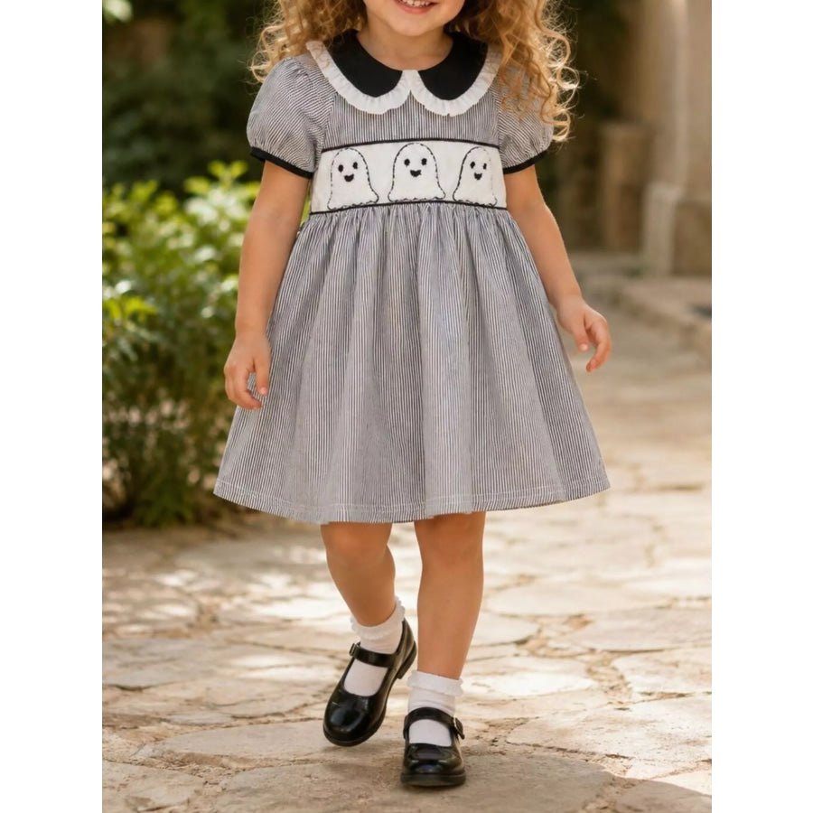 Children’s Halloween Ghost Smocked Gingham Dress Black / 18-24M Apparel and Accessories