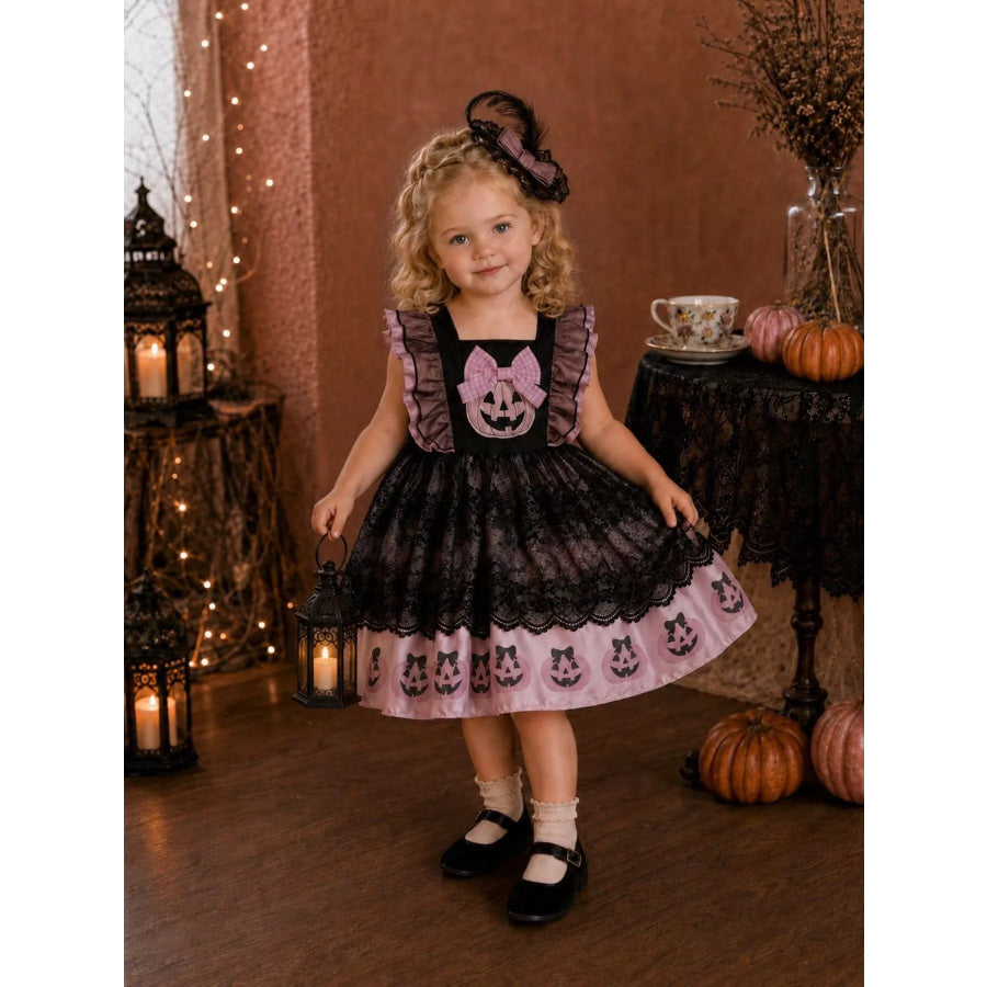 Children’s Halloween Lolita Style Pumpkin Print Dress Black / 12-18M Apparel and Accessories