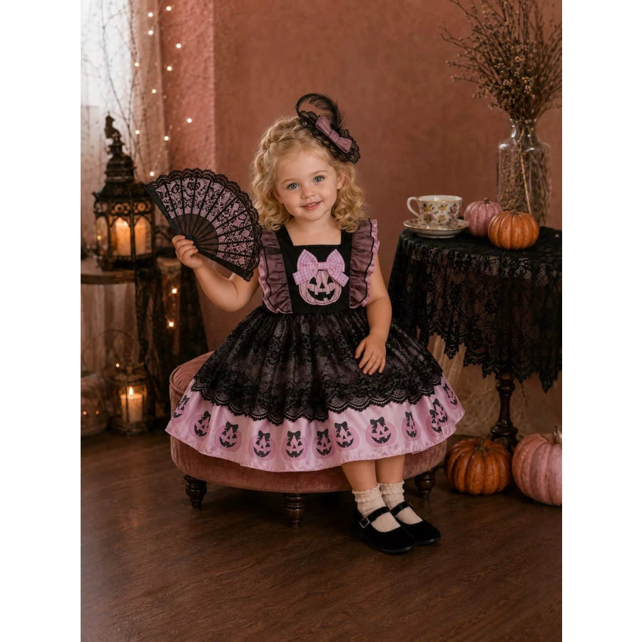 Children’s Halloween Lolita Style Pumpkin Print Dress Black / 12-18M Apparel and Accessories