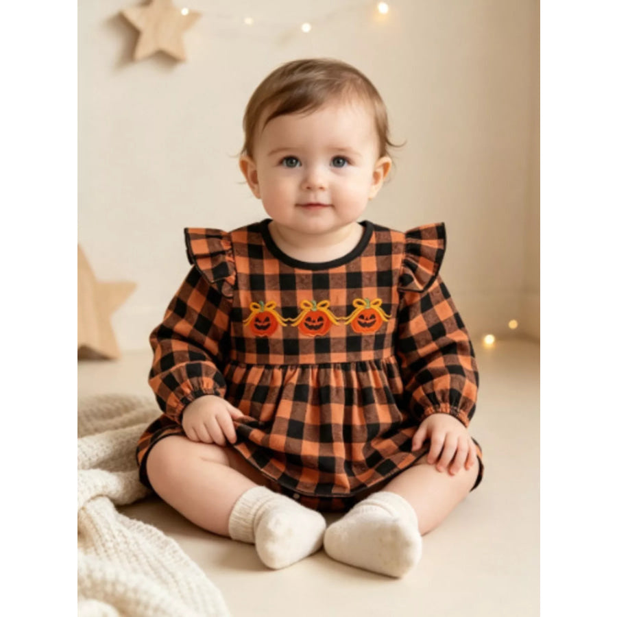 Children’s Halloween Long Sleeve Bodysuit Dress Orange / 0-3M Apparel and Accessories