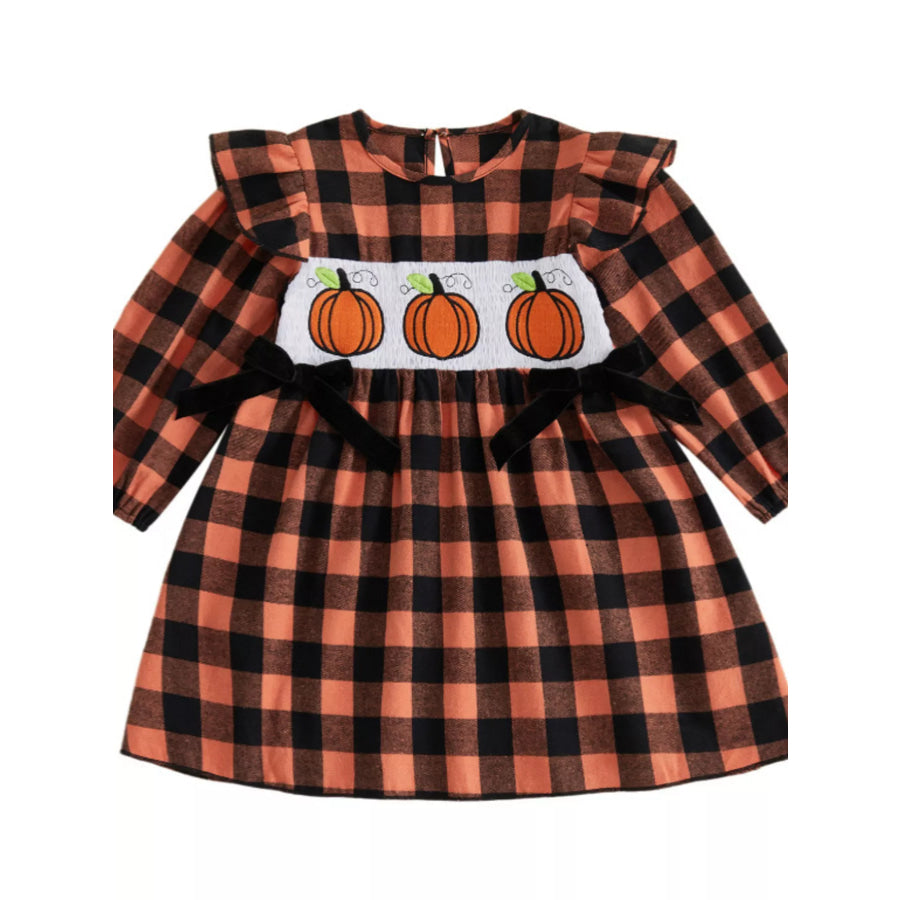 Children’s Halloween Plaid Pumpkin Smocked Dress Apparel and Accessories