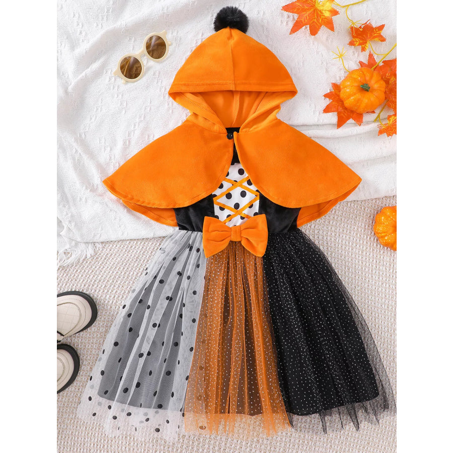 Children’s Halloween Pumpkin Hooded Cape and Polka Dot Tulle Dress Set Orange / 18-24M Apparel Accessories