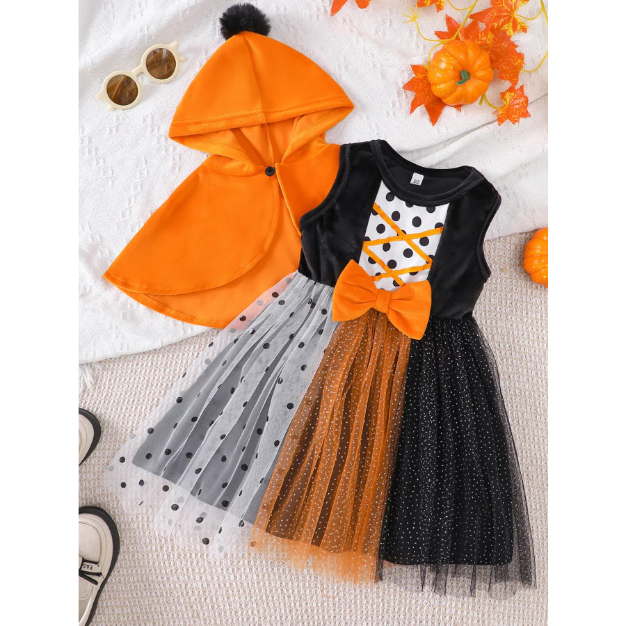 Children’s Halloween Pumpkin Hooded Cape and Polka Dot Tulle Dress Set Orange / 18-24M Apparel Accessories