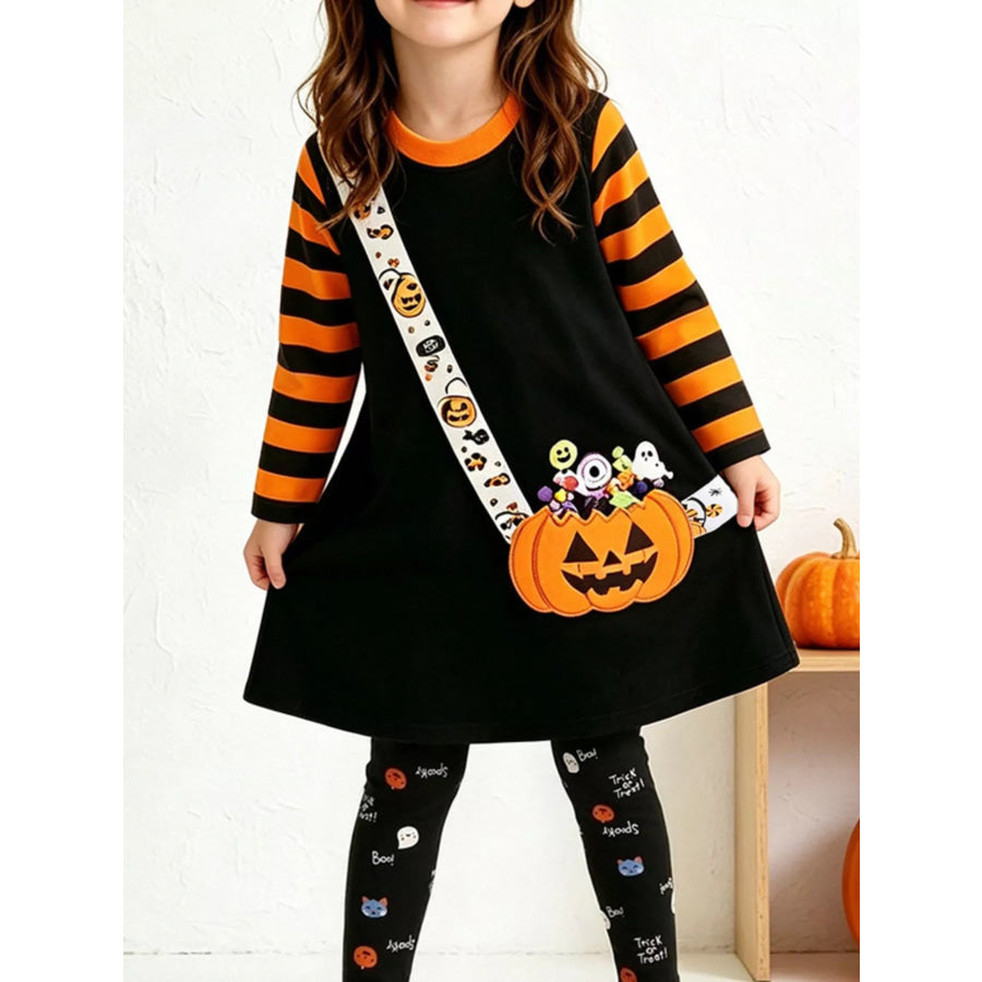 Children’s Halloween Pumpkin Long Sleeve Top and Leggings Set Tangerine / 2Y Apparel Accessories