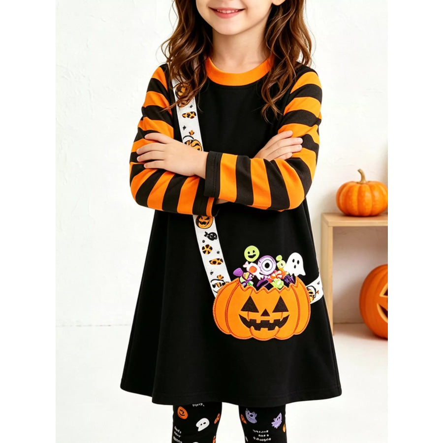 Children’s Halloween Pumpkin Long Sleeve Top and Leggings Set Tangerine / 2Y Apparel Accessories