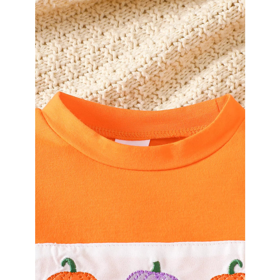 Children’s Halloween Pumpkin Long Sleeve Top and Spiderweb Bell Bottom Set Apparel Accessories