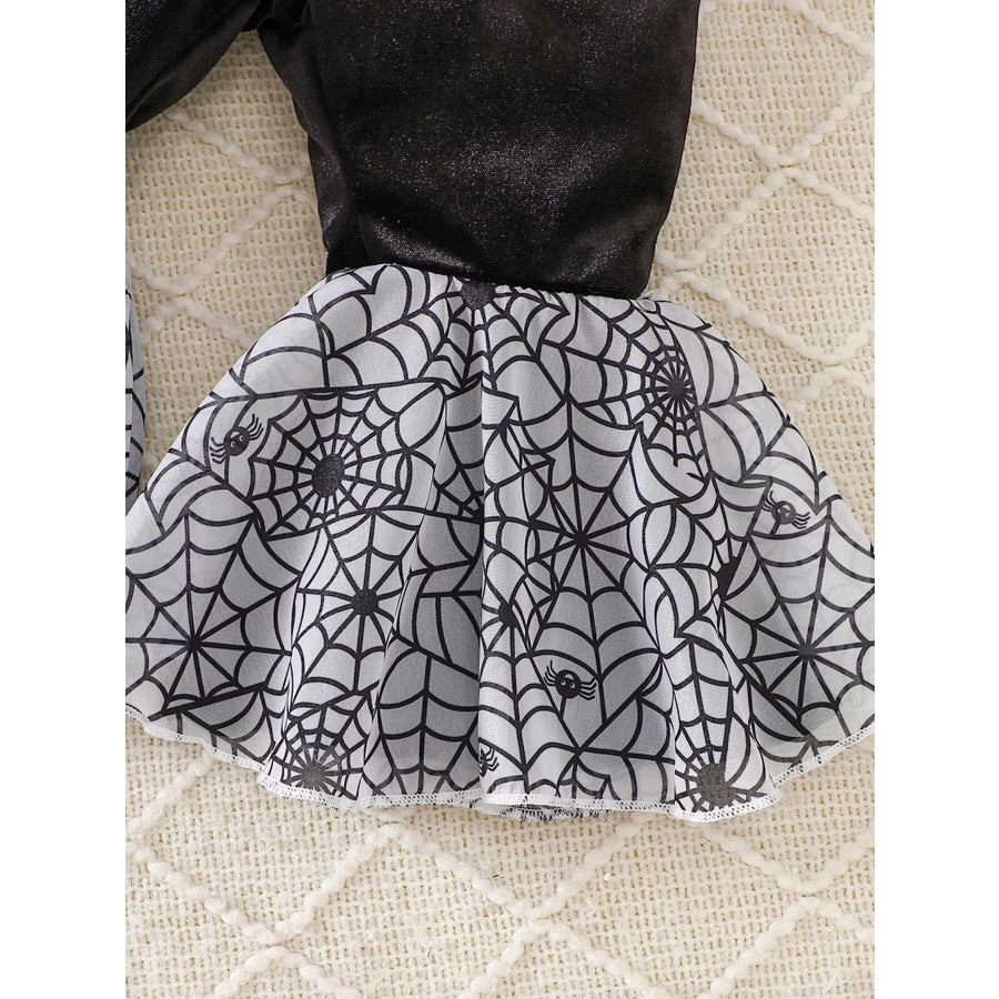 Children’s Halloween Pumpkin Long Sleeve Top and Spiderweb Bell Bottom Set Apparel Accessories