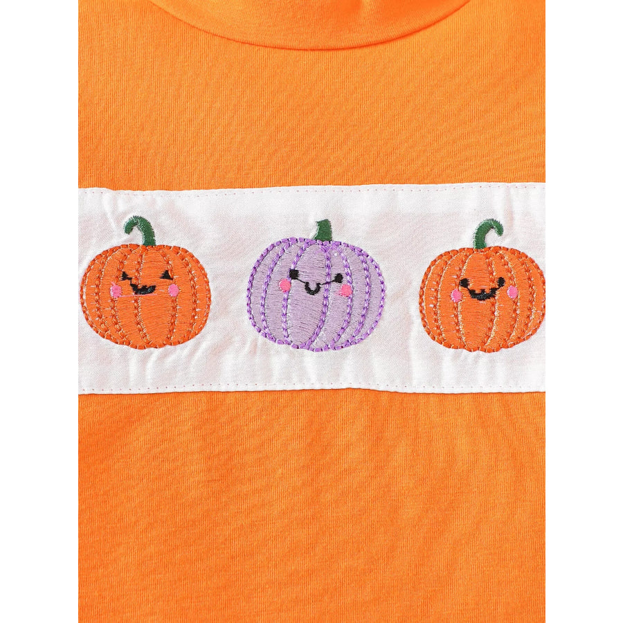 Children’s Halloween Pumpkin Long Sleeve Top and Spiderweb Bell Bottom Set Apparel Accessories