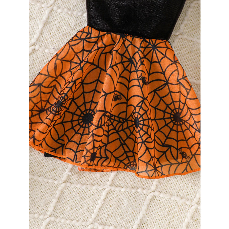 Children’s Halloween Pumpkin Long Sleeve Top and Spiderweb Bell Bottom Set Apparel Accessories