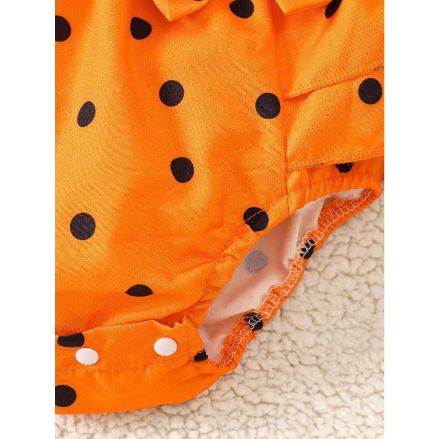 Children’s Halloween Pumpkin Polka Dot Bodysuit and Headband Set Apparel Accessories