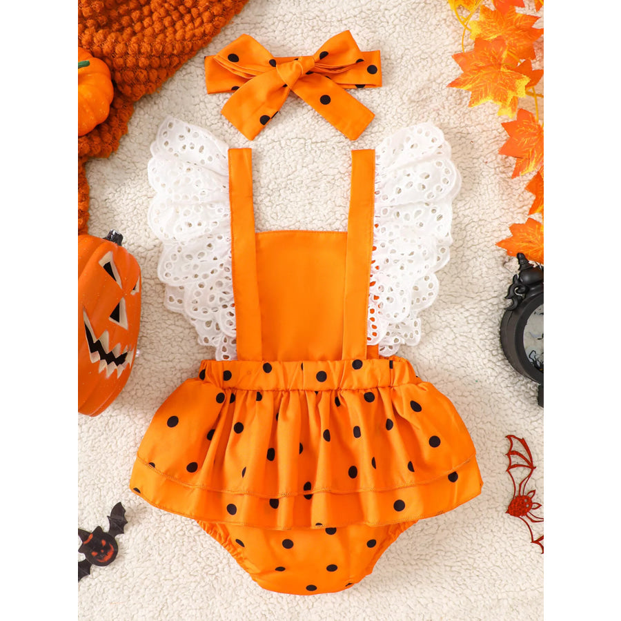Children’s Halloween Pumpkin Polka Dot Bodysuit and Headband Set Apparel Accessories