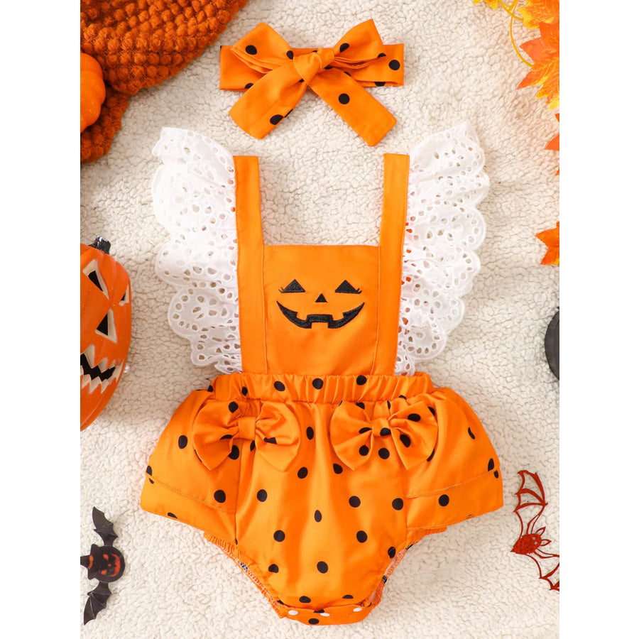 Children’s Halloween Pumpkin Polka Dot Bodysuit and Headband Set Orange / 0-3M Apparel Accessories