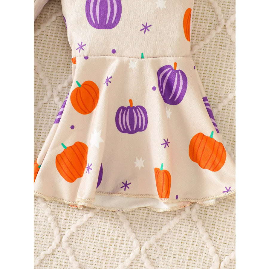 Children’s Halloween Pumpkin Print Bell-Bottom Jumpsuit Apparel and Accessories
