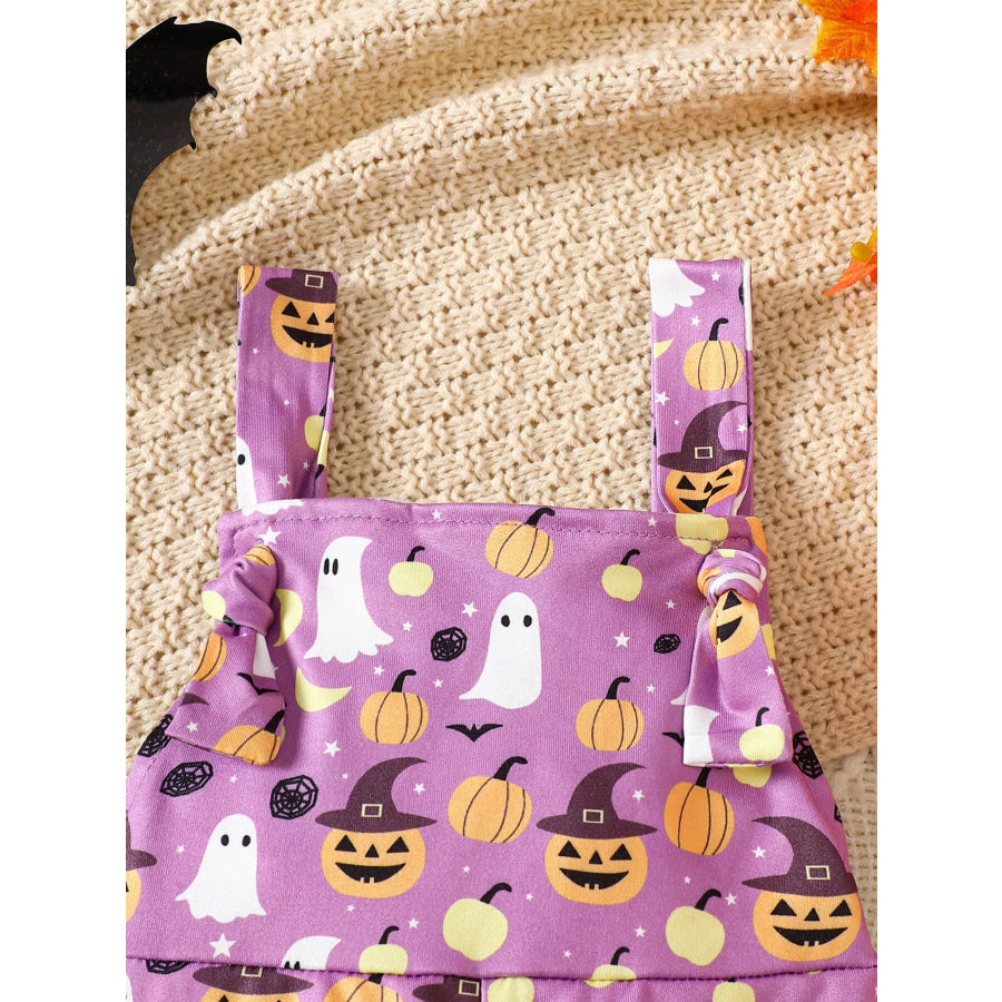 Children’s Halloween Pumpkin Print Bell-Bottom Jumpsuit Purple / 6-12M Apparel and Accessories