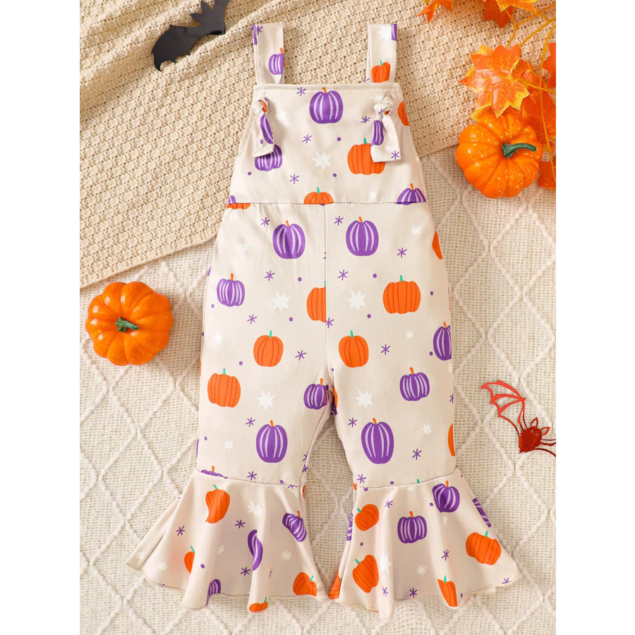 Children’s Halloween Pumpkin Print Bell-Bottom Jumpsuit Cream / 6-12M Apparel and Accessories