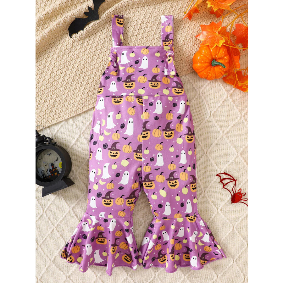 Children’s Halloween Pumpkin Print Bell-Bottom Jumpsuit Purple / 6-12M Apparel and Accessories