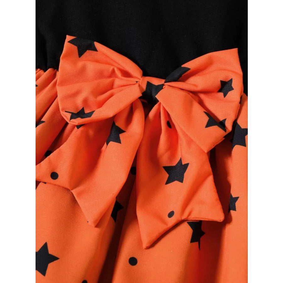 Children’s Halloween Pumpkin Print Bowknot Long Sleeve Dress Black / 18-24M Apparel and Accessories