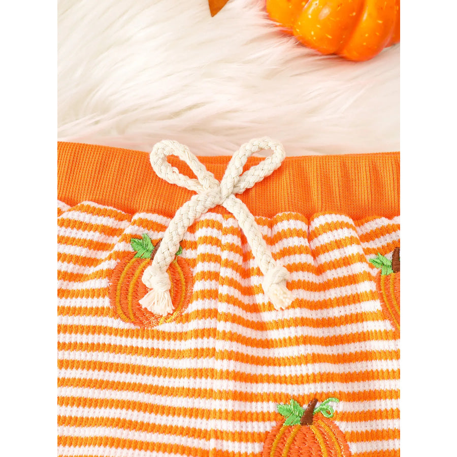 Children’s Halloween Pumpkin Striped Long Sleeve Pajama Set Apparel and Accessories