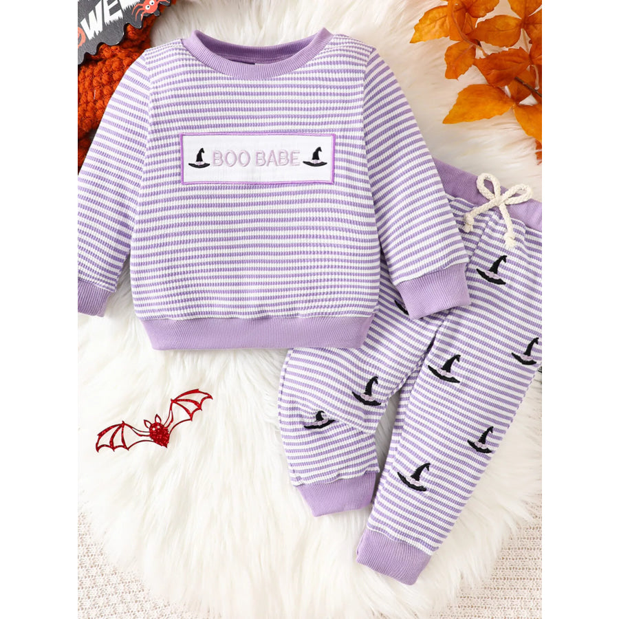 Children’s Halloween Pumpkin Striped Long Sleeve Pajama Set Apparel and Accessories