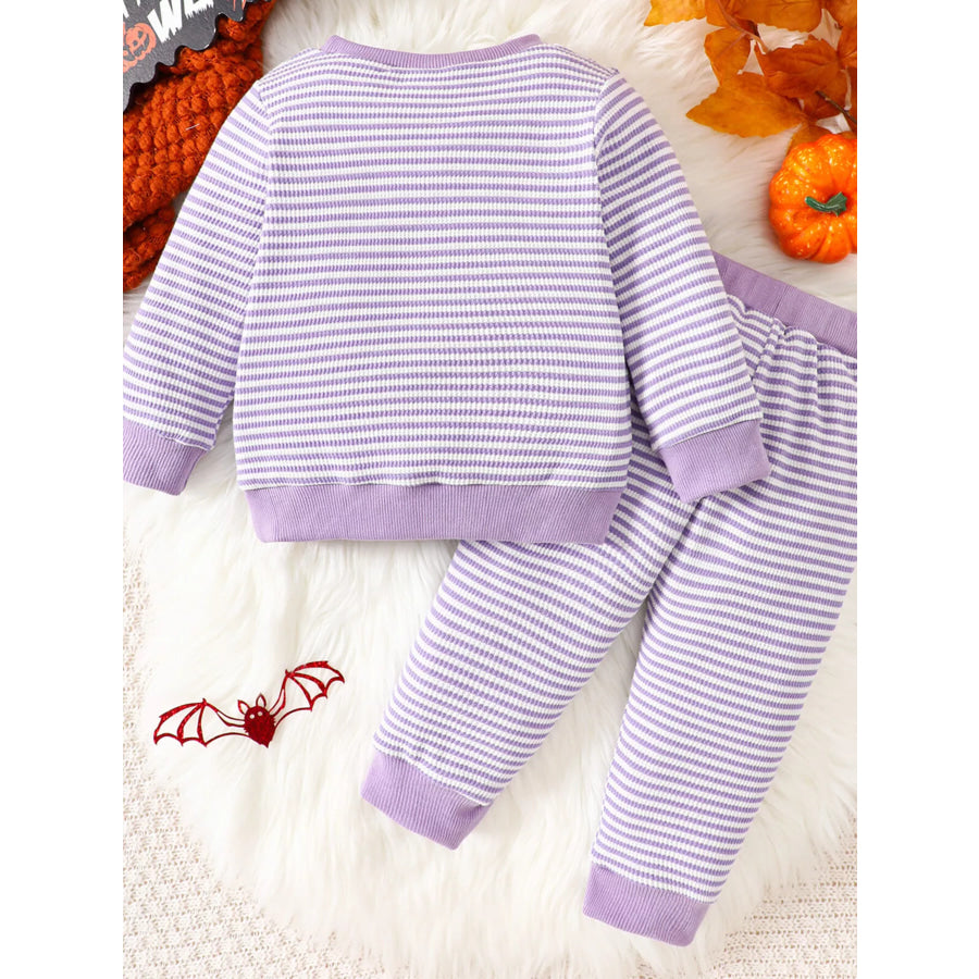 Children’s Halloween Pumpkin Striped Long Sleeve Pajama Set Apparel and Accessories
