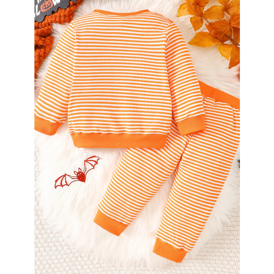 Children’s Halloween Pumpkin Striped Long Sleeve Pajama Set Apparel and Accessories