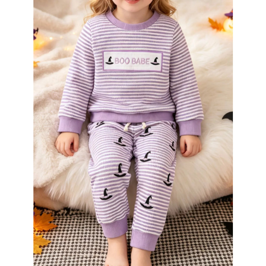 Children’s Halloween Pumpkin Striped Long Sleeve Pajama Set Light Purple / 0-6M Apparel and Accessories