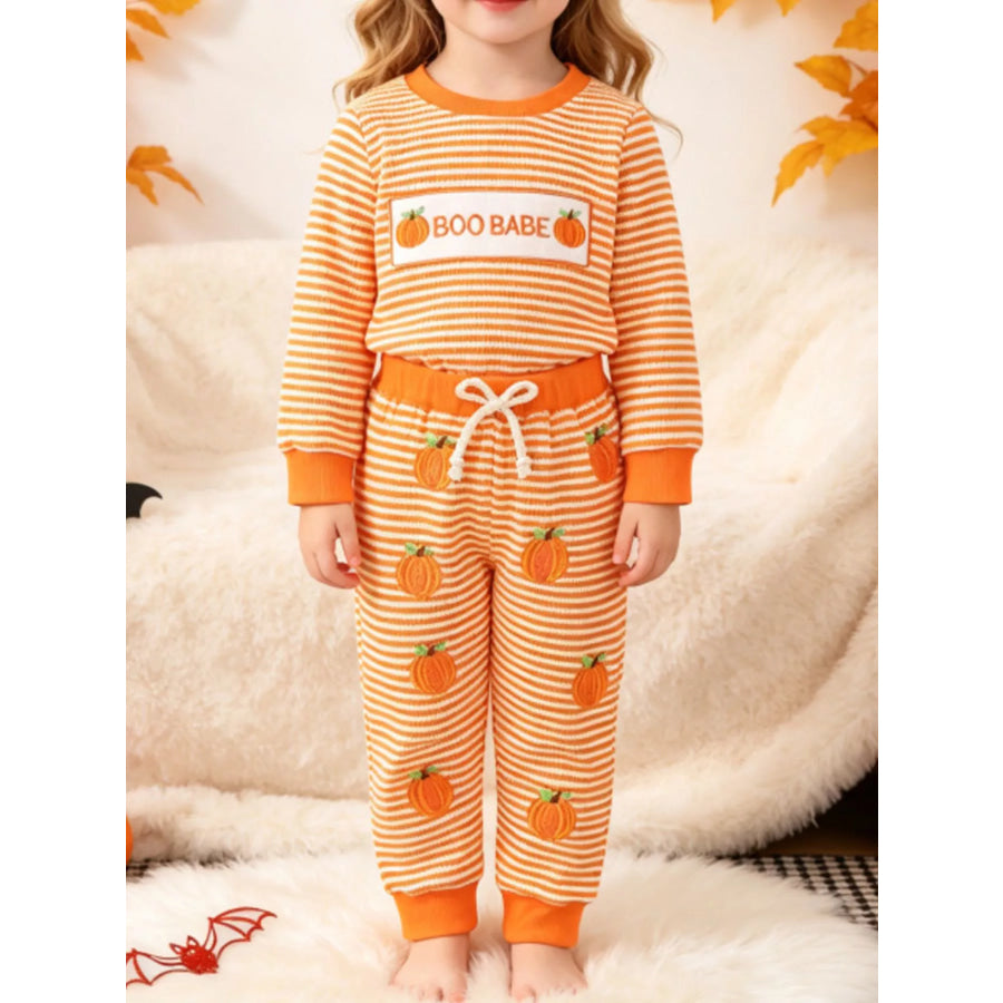 Children’s Halloween Pumpkin Striped Long Sleeve Pajama Set Orange / 0-6M Apparel and Accessories