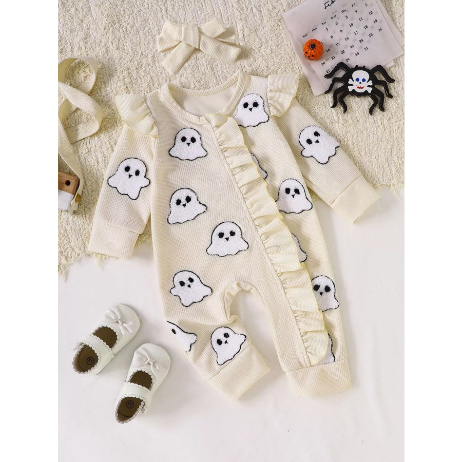 Children’s Halloween Ruffled Long Sleeve One-Piece Jumpsuit with Headband Apparel and Accessories