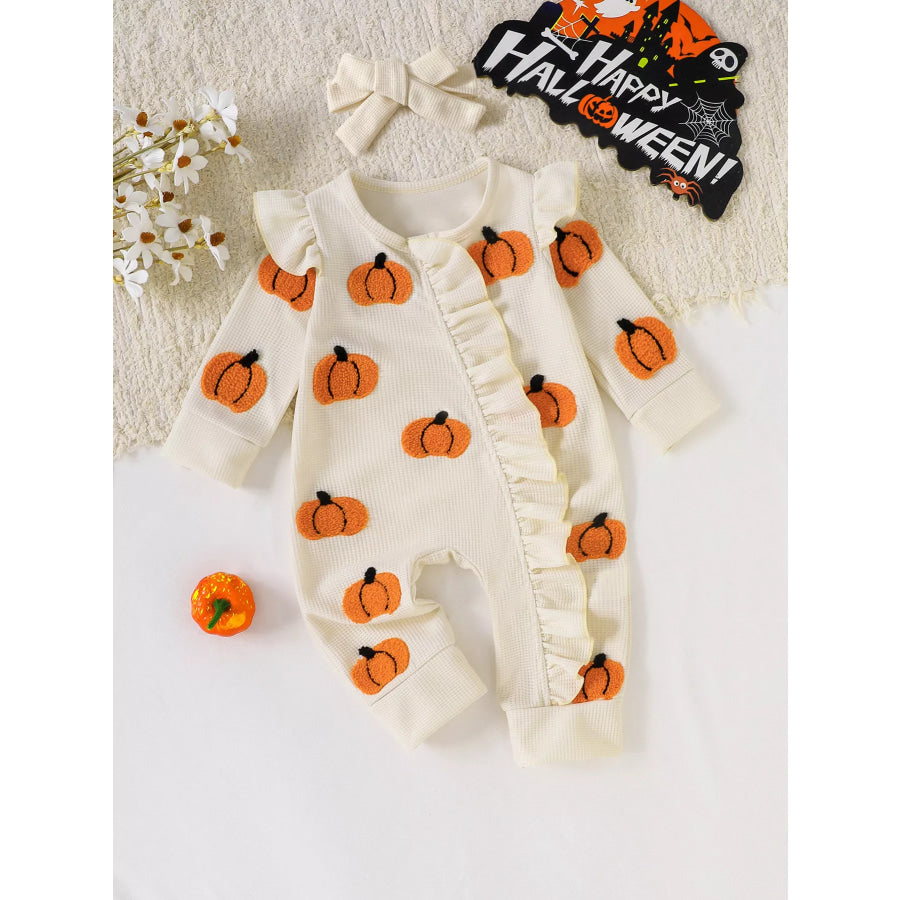 Children’s Halloween Ruffled Long Sleeve One-Piece Jumpsuit with Headband Apparel and Accessories