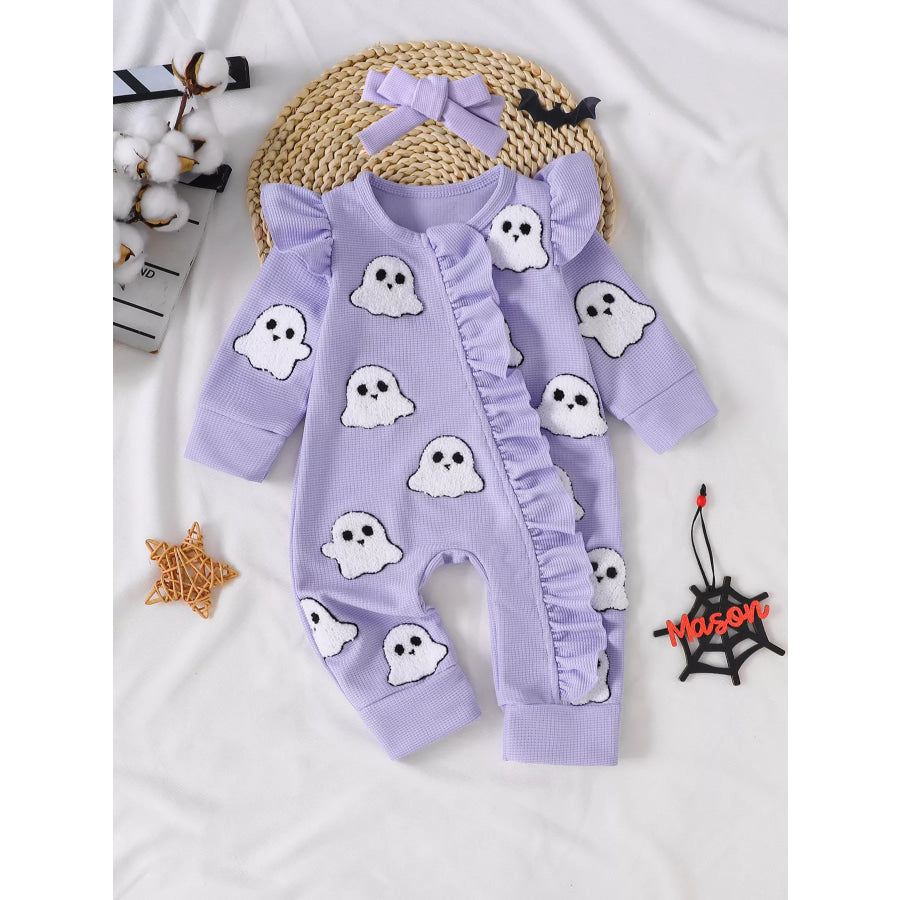 Children’s Halloween Ruffled Long Sleeve One-Piece Jumpsuit with Headband Apparel and Accessories
