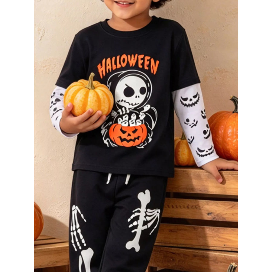 Children’s Halloween Skeleton Graphic Long Sleeve T-Shirt and Pants Set Apparel Accessories