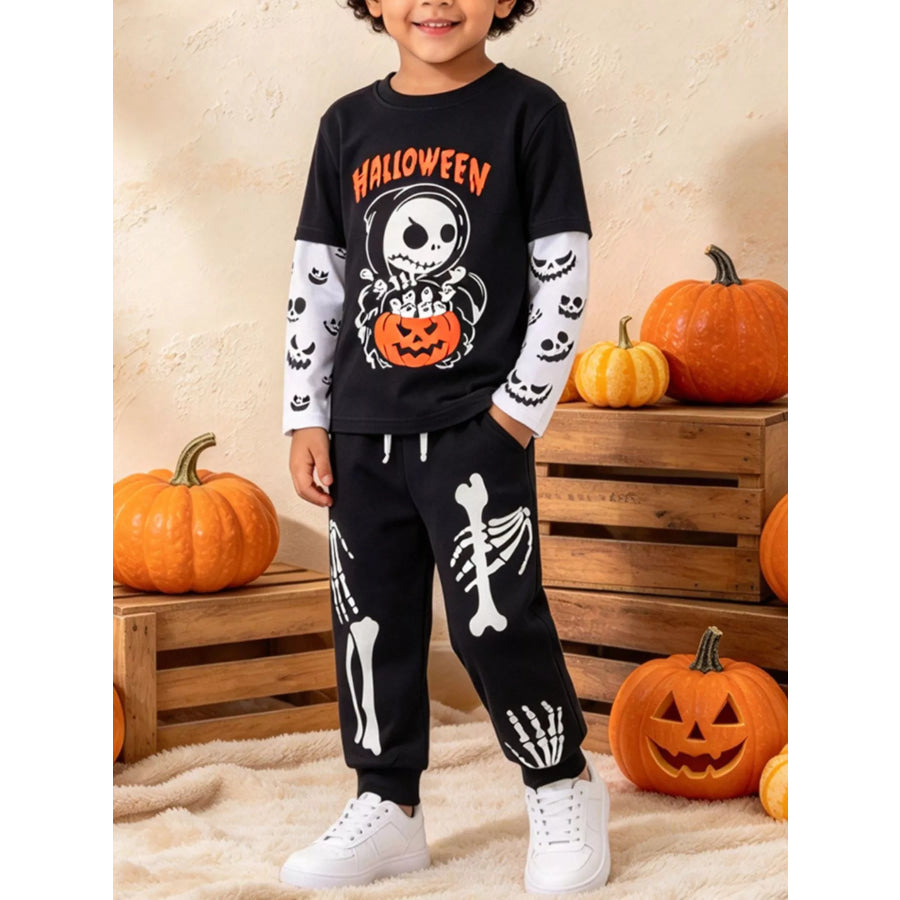 Children’s Halloween Skeleton Graphic Long Sleeve T-Shirt and Pants Set Apparel Accessories