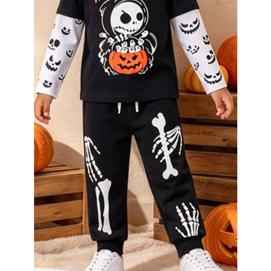 Children’s Halloween Skeleton Graphic Long Sleeve T-Shirt and Pants Set Apparel Accessories