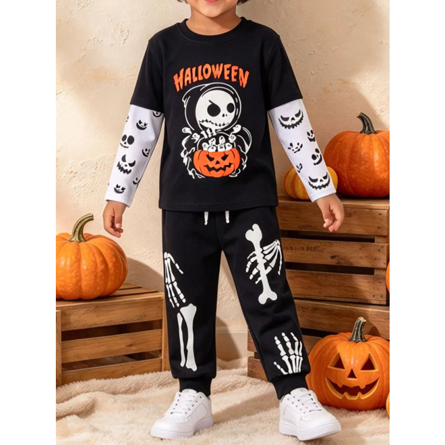Children’s Halloween Skeleton Graphic Long Sleeve T-Shirt and Pants Set Black / 2Y Apparel Accessories