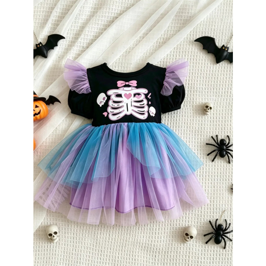 Children’s Halloween Skeleton Graphic Tulle Tutu Dress Apparel and Accessories
