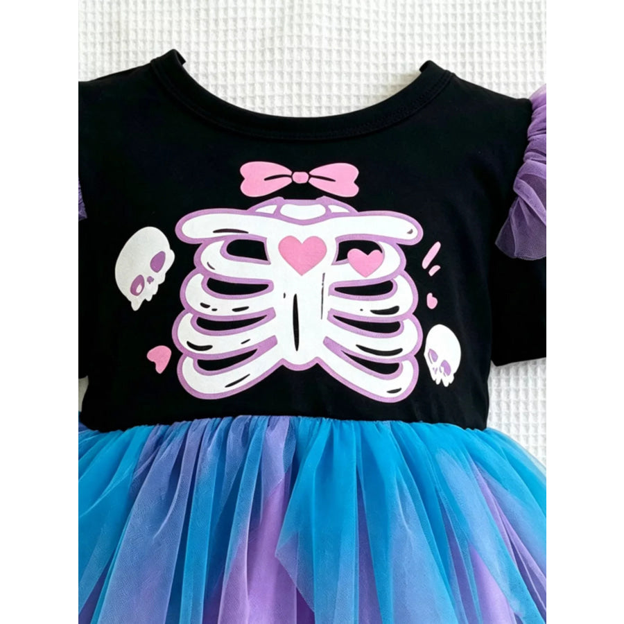 Children’s Halloween Skeleton Graphic Tulle Tutu Dress Apparel and Accessories