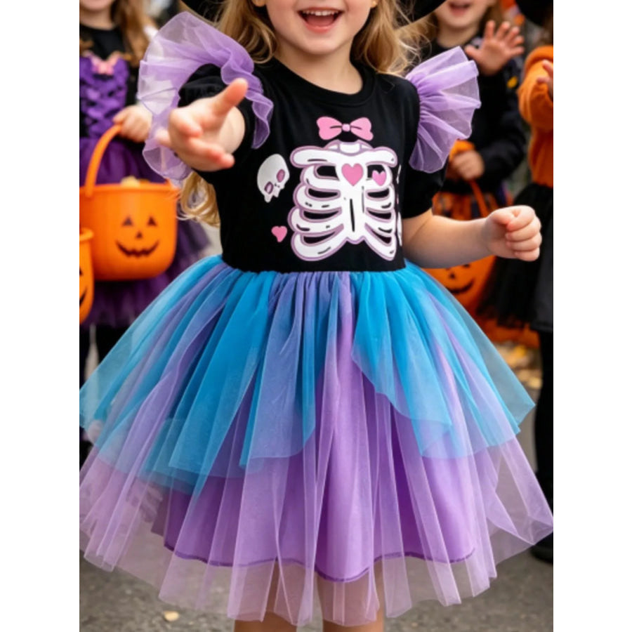 Children’s Halloween Skeleton Graphic Tulle Tutu Dress Black / 6-12M Apparel and Accessories