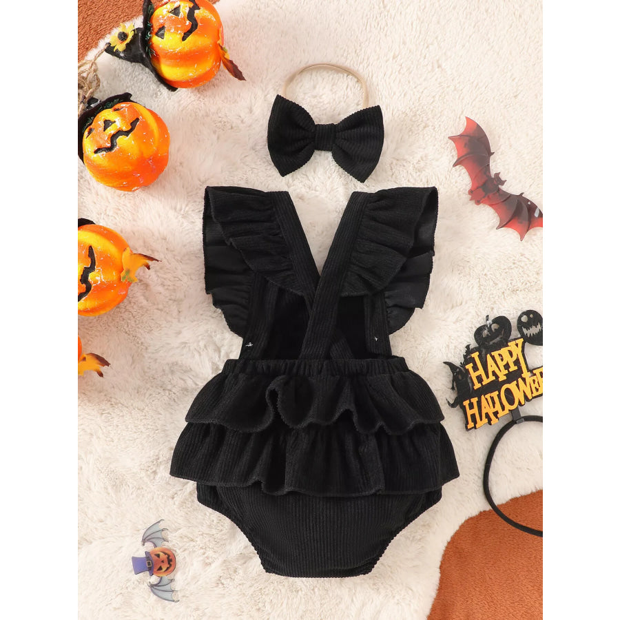 Children’s Halloween Skeleton Ruffle Bodysuit and Bow Headband Set Apparel Accessories