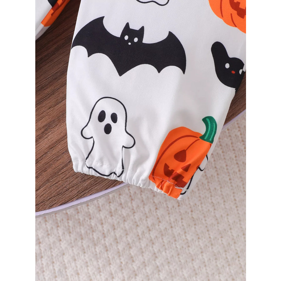 Children’s Halloween Skull Print Long Sleeve Bodysuit and Pants Set with Bow Headband Apparel and Accessories