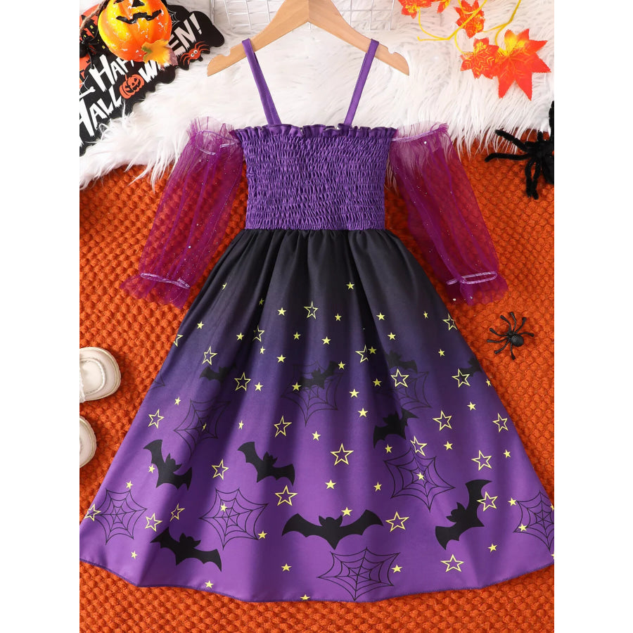 Children’s Halloween Spaghetti Strap Romper with Tulle Sleeves and Starry Overlay Apparel Accessories