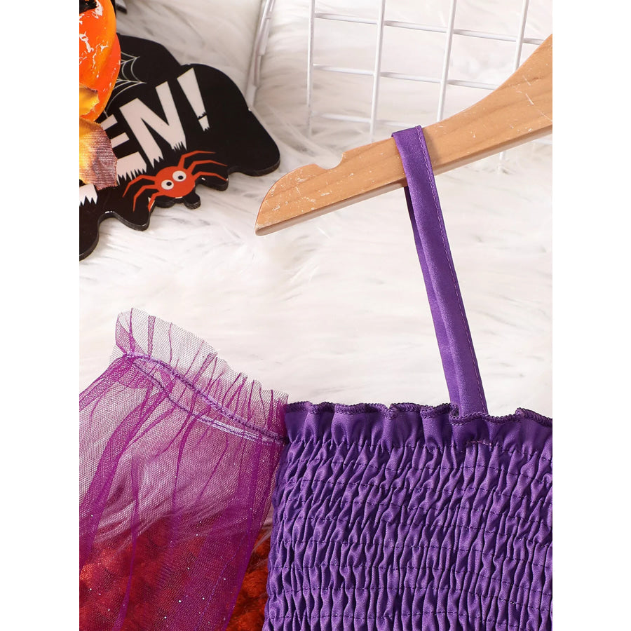 Children’s Halloween Spaghetti Strap Romper with Tulle Sleeves and Starry Overlay Apparel Accessories
