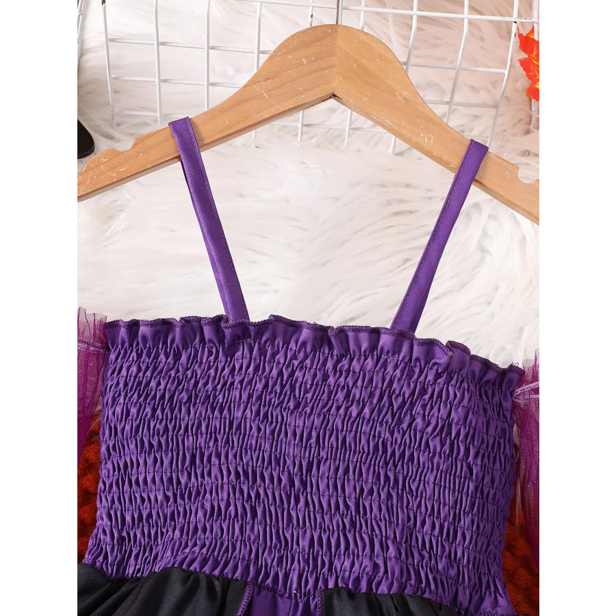 Children’s Halloween Spaghetti Strap Romper with Tulle Sleeves and Starry Overlay Apparel Accessories